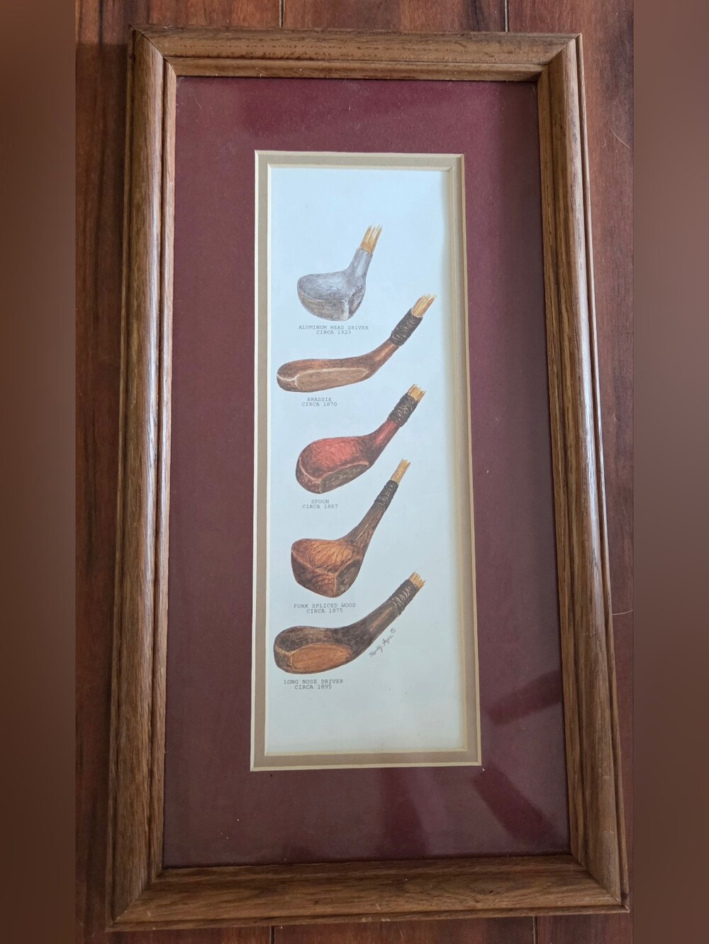 EUC Vintage Framed Golf Club Illustration Print Multicolor 17.5" x 9.5"